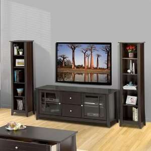  Center Large TV Stand and Bookcases Espresso Finish
