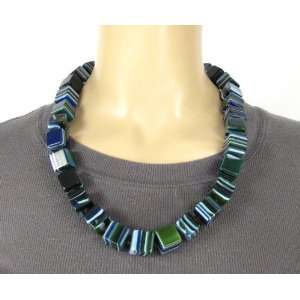   Jackie Brazil Resin Cube Beaded Necklace Pop Art Blue Green Jewelry
