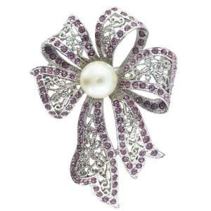   Pearl Purple Rhinestone Ribbon Brooches And Pins Pugster Jewelry