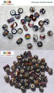 70 Ceramic Peruvian Beads Inca Design 12 mm Round mixed  