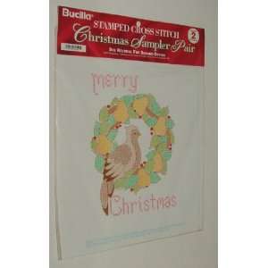   Wreath Christmas Sampler Pair #64408 By Bucilla Stamped Cross Stitch