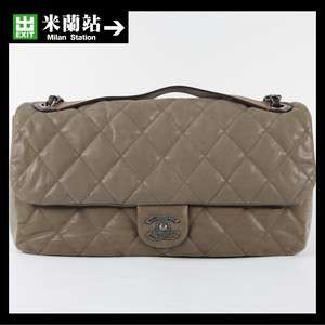 Authentic Chanel Grey Leather w Bag Chain Shoulder Bag Handbag  