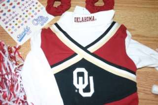 CHEERLEADER COSTUME OKLAHOMA SOONERS OU 5/6 POM POMS  