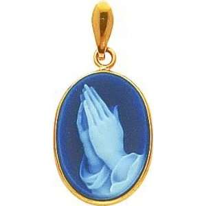    14K Gold Praying Hands Agate Cameo Pendant Jewelry Jewelry