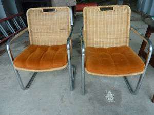Mid century CHROMCRAFT wicker / chrome chairs chromecraft EAMES  