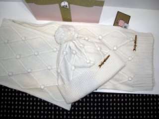 NIB Juicy Couture LATTICE BOBBLES Knit Hat Scarf 2 PC SET Angel $95 