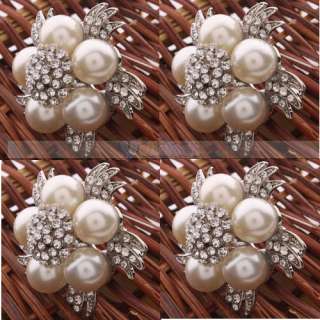 4Pcs New Fashion White Pearl Colored Bead Rhinestone Brooch Pin  