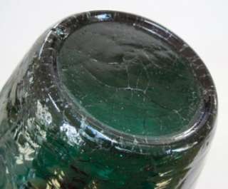 Large 10.5 Emerald Green Crackle Glass Vase  