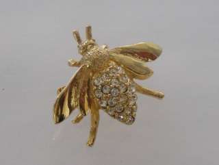   Goldtone Crystal Rhinestone Bee Bumblebee Insect Brooch Pin  