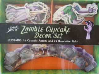 BRAND CASTLE Halloween ZOMBIE Cupcake Aprons Toppers / Picks Decor Set