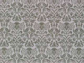 Cream Sage Green Damask Drapery Upholstery Fabric  