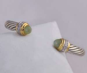 David Yurman Opal Diamond Cable 7mm Bracelet SS Cuff  