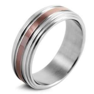  MENS Silver Coffee Striped Stainless Steel Rings Wedding 