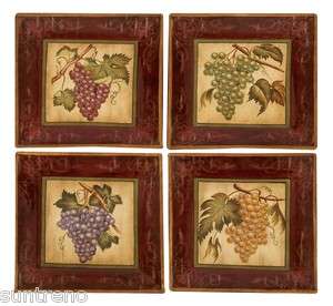   Grapes Ceramic Wall Plaques Art Decor Set of 4 758647699100  