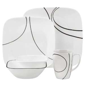  Corelle Square Simple Lines 30 Piece Dinnerware Set 