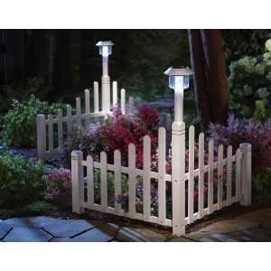 White Fence Corner Lawn Edging With Solar Light By Collections Etc