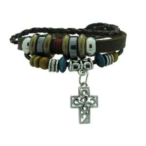    Filigree Cross Charm Leather Dangle Bracelet   B0066 Jewelry