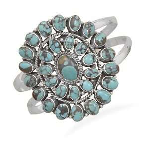  Large Oxidized Oval Turquoise Cuff Bracelet Jewelry