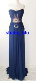 ROBERTO CAVALLI Blue Silk Ruched Jeweled Bustier Corset Dress Gown 42 