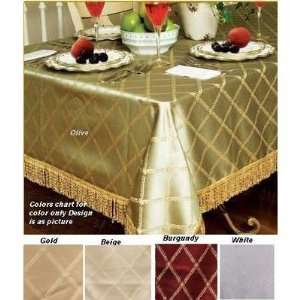  Diamond Damask Design Tablecloth in Beige Size 54 W x 72 