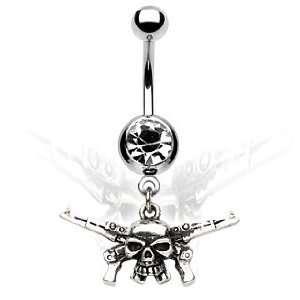  Steel Dangling Gothic Skull Sexy Belly Button Navel Ring Dangle 