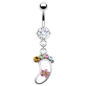  Dangling Footprint Belly Button Navel Ring Dangle with 