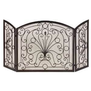   Fancy 3 Panel Scrollwork Design Iron Fireplace Screen