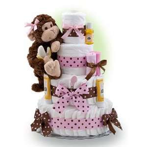  Our Lil Monkey 4 Tier Diaper Cake Pink Baby