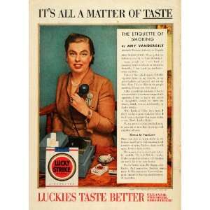 1954 Ad Lucky Strike Amy Vanderbilt Etiquette Cigarette 