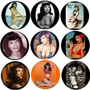  Set of 9 Bettie Page 1.25 MAGNETS Betty 