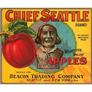 CHIEF SEATTLE WENATCHEE VALLEY APPLES USA FRUIT POSTER ON CANVAS 
