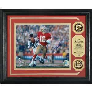 Joe Montana San Francisco Autographed Photomint with 2 Gold Coins
