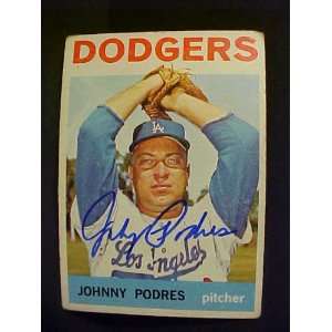 Johnny Podres Los Angeles Dodgers #580 1964 Topps Autographed Baseball 