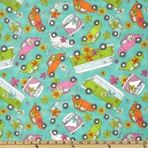  44 Wide Groovy Bug Toss Turquoise Fabric By The Yard 
