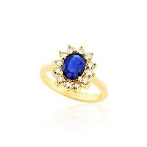 Sapphire & Diamond Lady Diana Ring in 14k Yellow Gold (TCW 2.15), Size 