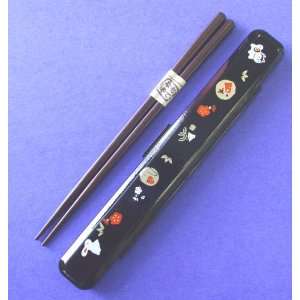   Japanese Travel Chopsticks w/Case Neko Black #5471