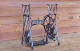 Antique Singer Treadle Sewing Machine Base w Scalloped Glass Top Table