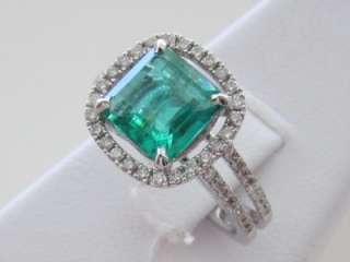   Square Emerald Cut Emerald & 14k. White Gold Diamond Ring, New  
