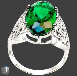 size 8 GREEN FAUX PARIS EMERALD OVAL 925 STERLING SILVER COCKTAIL RING 