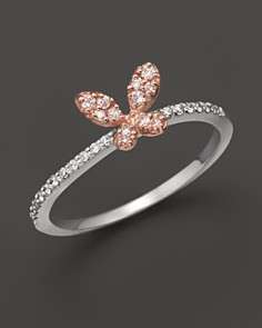 Diamond Butterfly Ring Set In 14K Rose & White Gold, 0.20 ct.