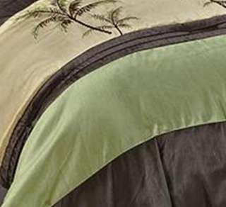 7PC Hawaii Embroidery Palm tree Faux Silk Comforter King Size bed in 