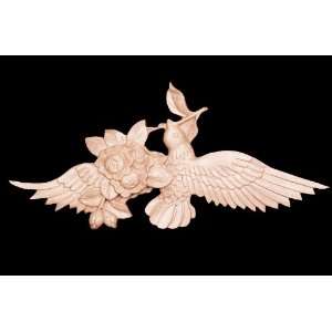  Hand Carved Solid Maple Wood Bird and Rose Large Size 