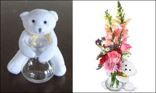  teleflora s adorable little bear with clear hourglass shaped vase 