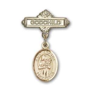  14kt Gold Baby Badge with St. Agatha Charm and Godchild 