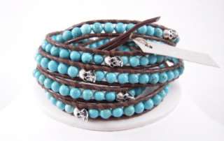 Chan LUU Brown Turquois with Sterling Silver Skulls Wrap  