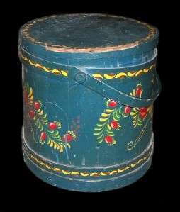   PAINT DECORATED FIRKIN Bottom of the Stack Wooden Bucket & Lid  