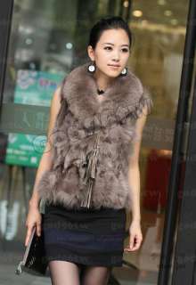 100% New Real Genuine Fox Fur Fox Collar Vest Coat Gilet Waistcoat 