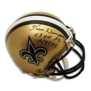 Autographed Tom Dempsey New Orleans Saints Mini Helmet Inscribed 63 YD 