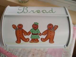 Hand painted bread box GINGERBREAD roll top metal GINGERS  