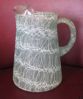   VINTAGE DEPRESSION GREEN WHITE GLASS TALL WATER PITCHER CRACKLE DESIGN